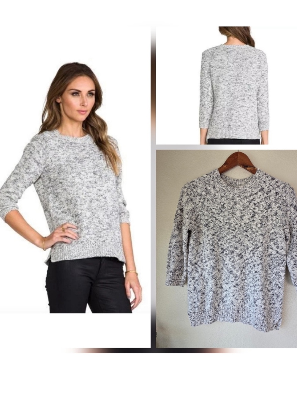 Theory Rainee Terry Sweater, Grey Marl, Size Large Cashmere Blend